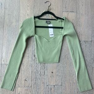 NWT Urban Outfitters Green Ribbed Long Sleeve Top